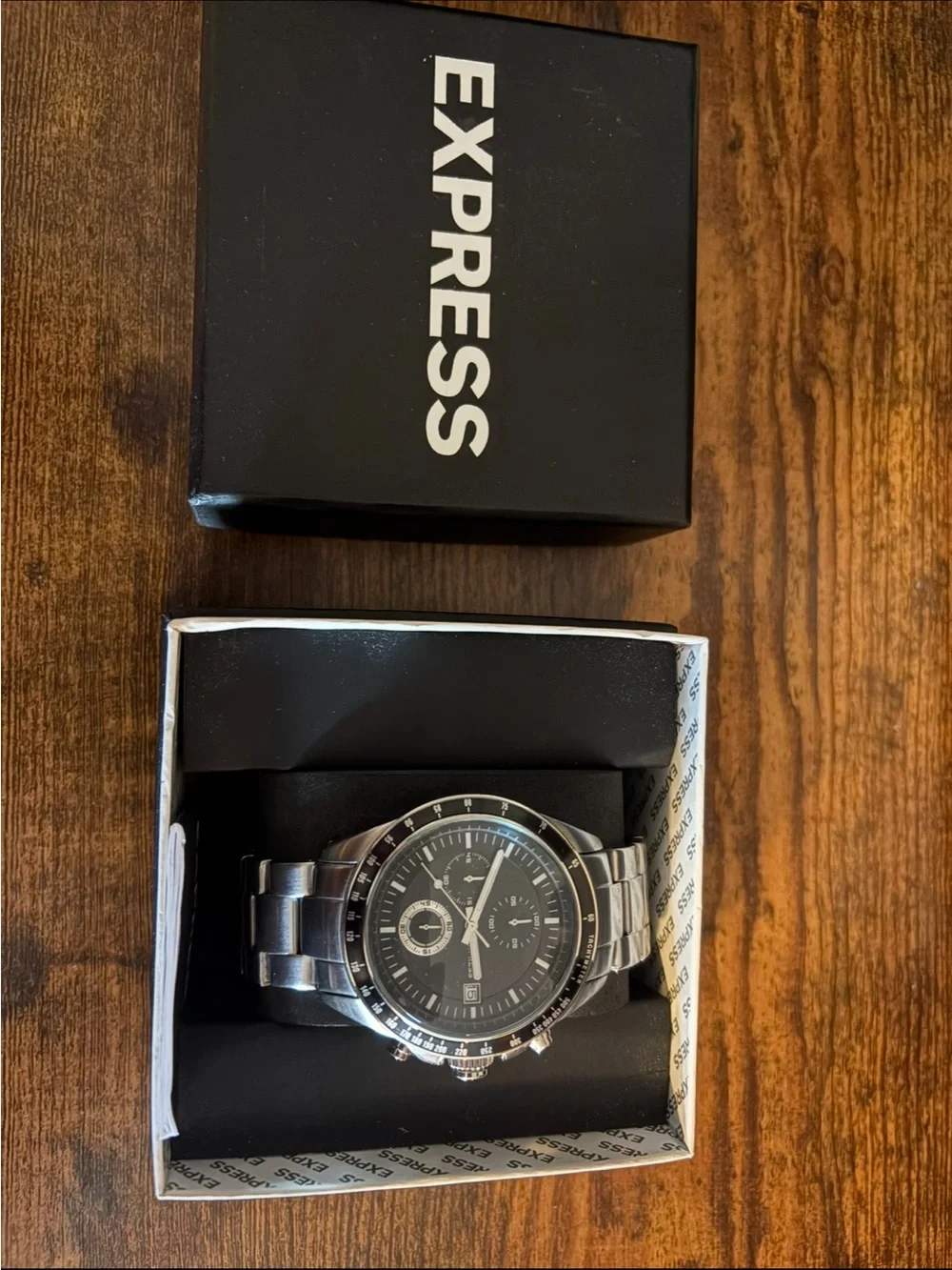 Express Men’s Silver Bracelet Watch with Black Dial Stainless Steel